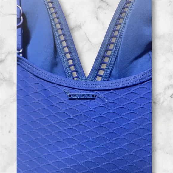 Cobalt Blue One-Piece Swimsuit with Plunging V-Neckline - Picture 7 of 8